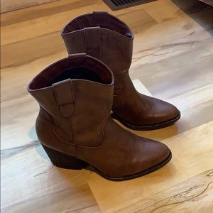 Brown leather booties